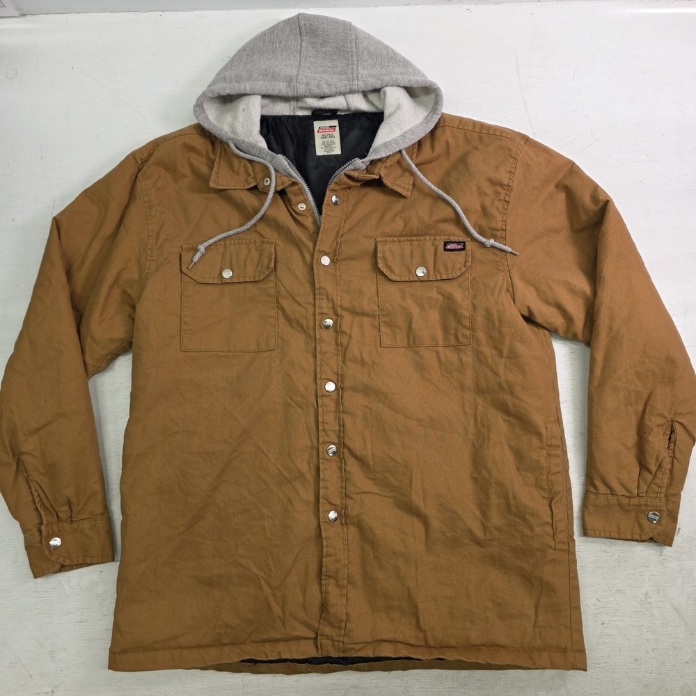 Dickies Hoodie Jacket Mens XL Brown Canvas Work Coat Quilt Lined Skate‎ Grunge